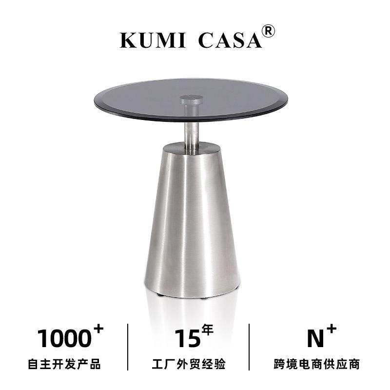 设计师简约创意玻璃边几卧室茶几客厅圆形不锈钢现代沙发圆形角几