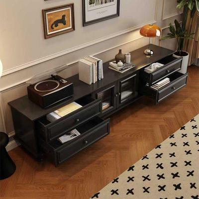 实木电视柜客厅家用黑色美式复古小户型法式落地柜茶几电视柜组合