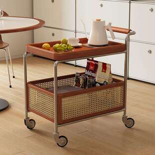 实木沙发边几可移动茶几小推车中古风客厅家用侧边柜小桌子置物架