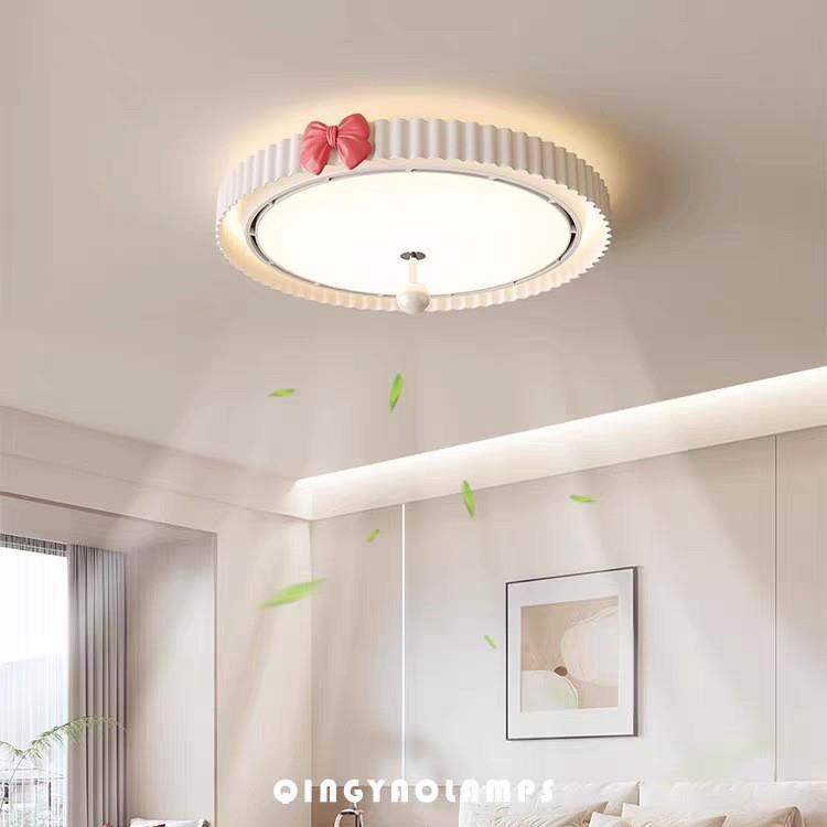 无叶风扇灯简约现代轻奢水晶花高级感隐形静音电扇一体卧室吸顶灯