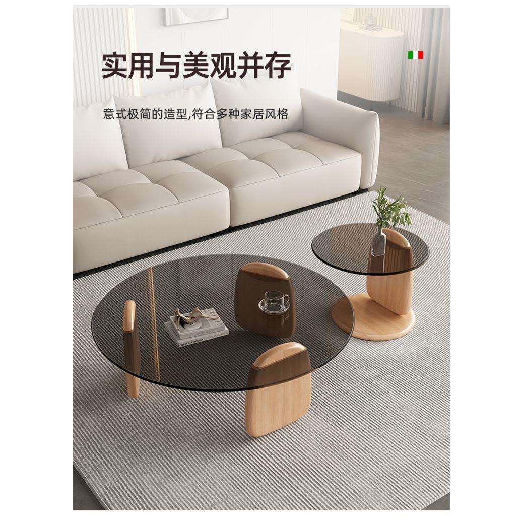 茶几客厅家用小户型轻奢意式简约现代茶桌创意圆形组合玻璃茶几桌