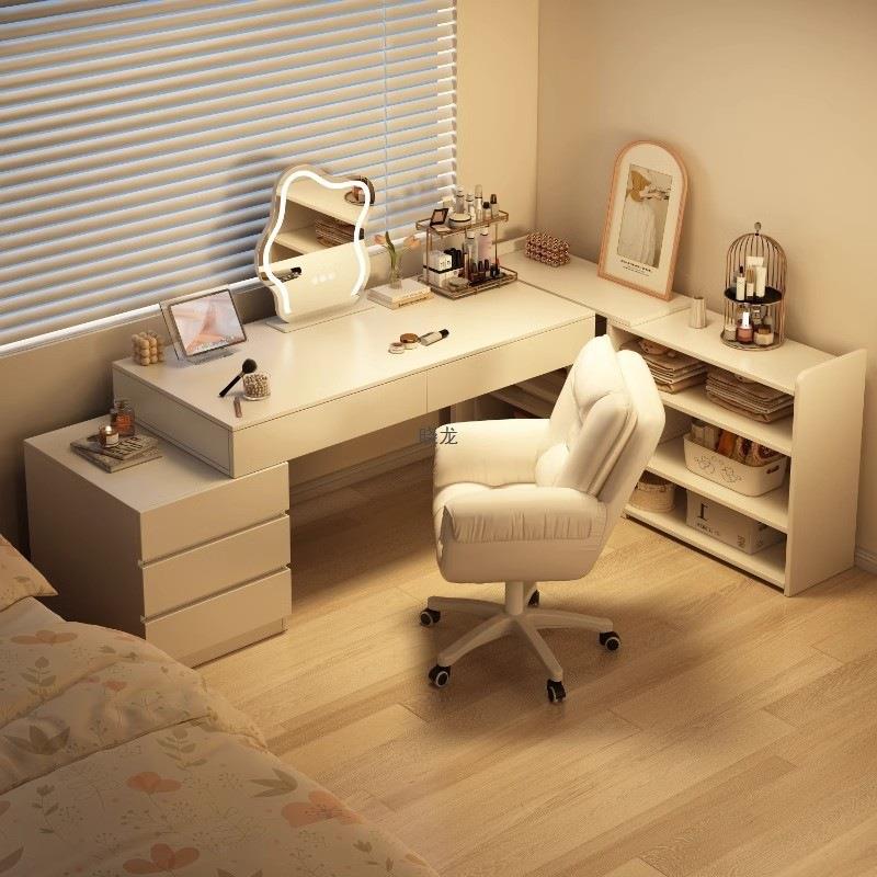 奶油风卧室梳妆台化妆台斗柜一体收纳柜现代简约书桌网红化妆桌