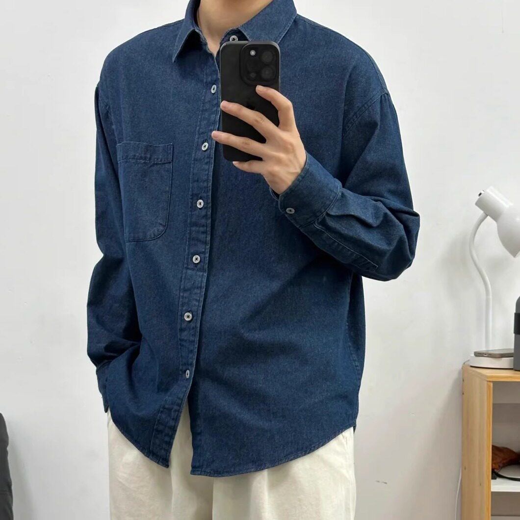 墨岚（服饰）春夏季衬衫男韩版少年感休闲长袖衬衫高级感牛仔衬衫