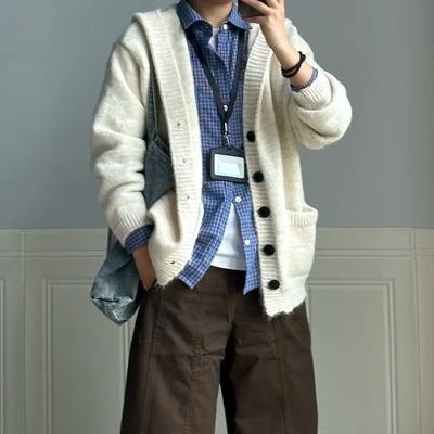 美拉德风连帽卫衣针织开衫