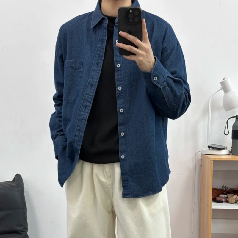 墨岚(服饰)春夏季衬衫牛仔衬衫男韩版少年感休闲长袖衬衫高级感