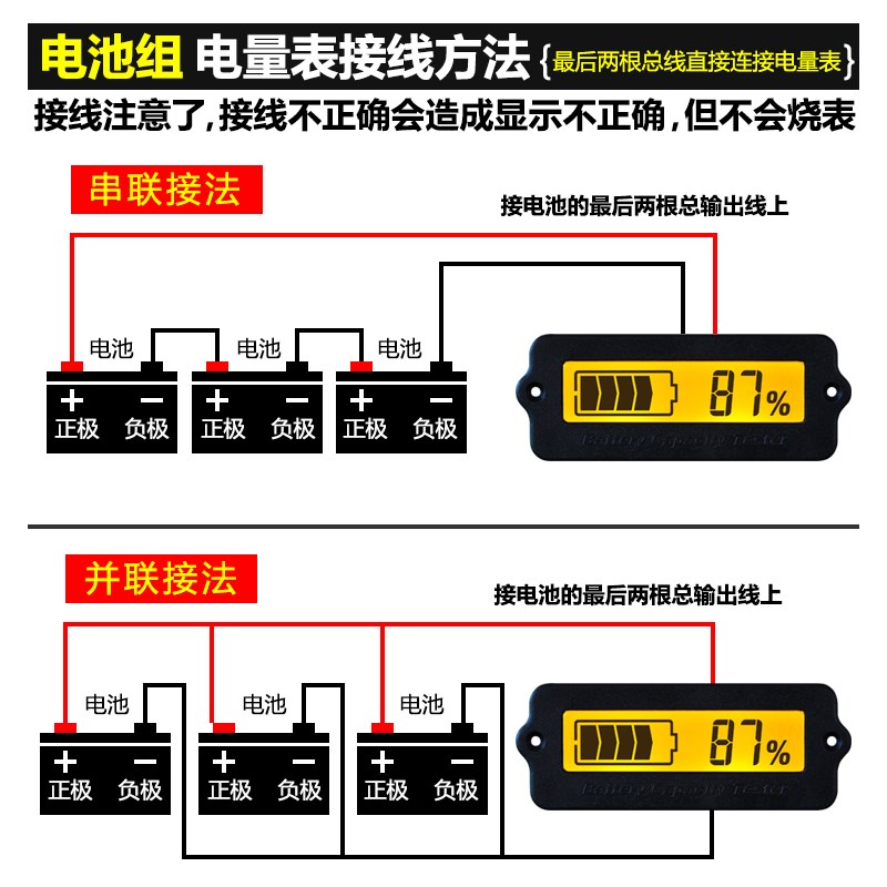 12V24V36V48V60Vu铅酸蓄电池三元锂电池电量显示器表板电压表LY6N