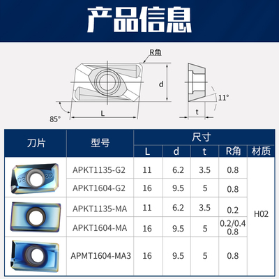 数控铣刀片1604 PVD炫彩铝用刀片apkt1135铣刀刀粒 R0.8铝用刀片