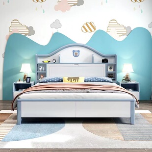 儿童实木床男孩1米2单人房小卧室白色学生储物环保型女孩公主床