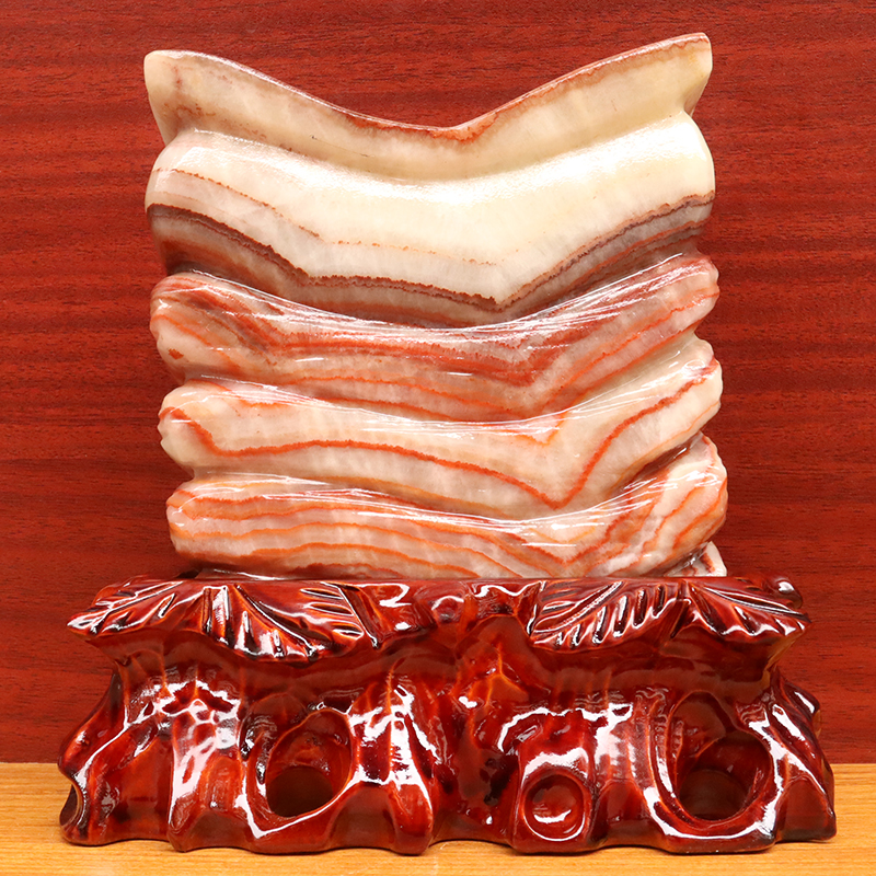 天然猪肉石五花肉奇石摆件石材桌面装饰雕刻石摆件17*19*6cm3045g