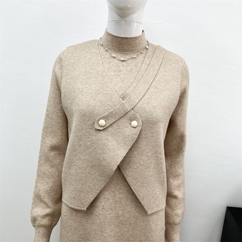 妈妈连衣裙冬装洋气高领打底针织裙子中老年女装毛衣裙马甲两件套