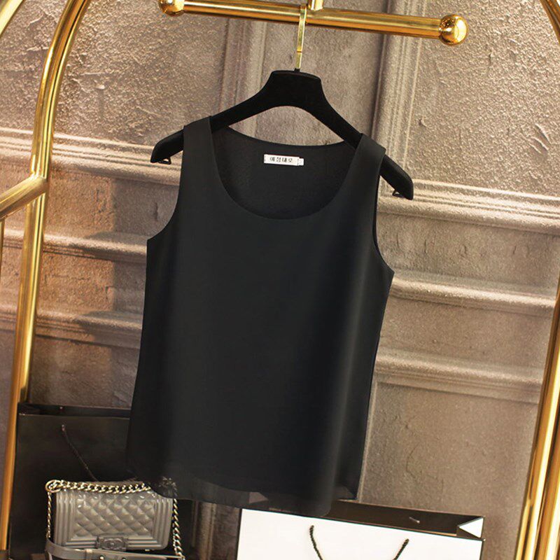 白色背心女雪纺夏季新款西装内搭打底衫宽松遮肚圆领无袖吊带上衣