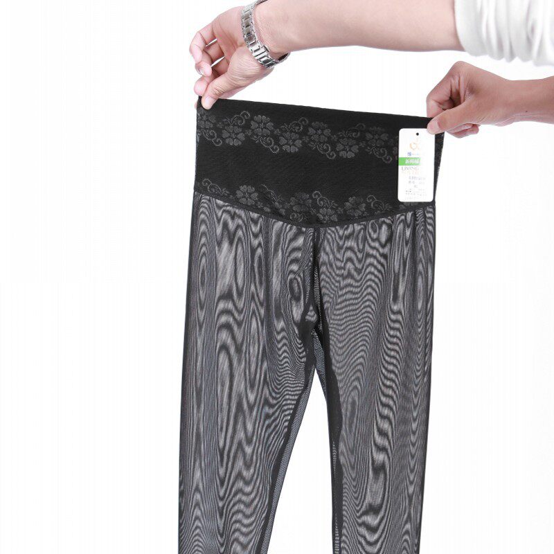 维宾网纱打底裤女士时尚高腰收腹单层防勾丝走光踩脚连袜裤子夏季