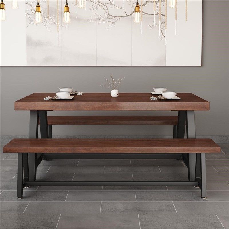 复古歺桌饭店铁艺实木长凳长条桌椅组合面馆素食馆餐厅餐桌子商业