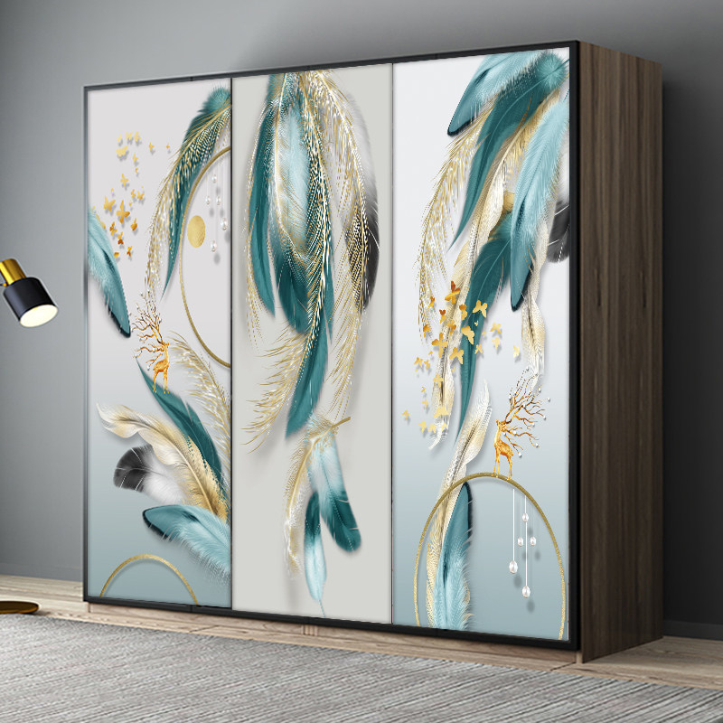 北欧羽毛门贴整张自粘创意装饰入户门衣柜移门厕所玻璃防水贴画,家居饰品,软装墙贴,淘宝优惠券,粉丝福利购,淘宝优惠卷