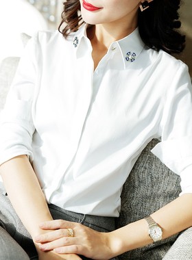 灰色衬衫女拆卸领花2021秋冬新款长袖工作服职业正装工装免烫衬衣