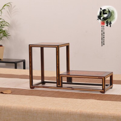 红酸枝明式高低博古架茶收纳架盆景兰花展示架茶器微型盆景木托架