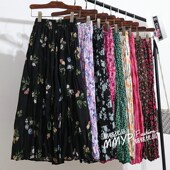 黑色褶皱碎花雪纺半身裙女夏季 新款 小个子花裙子半裙百褶裙长裙