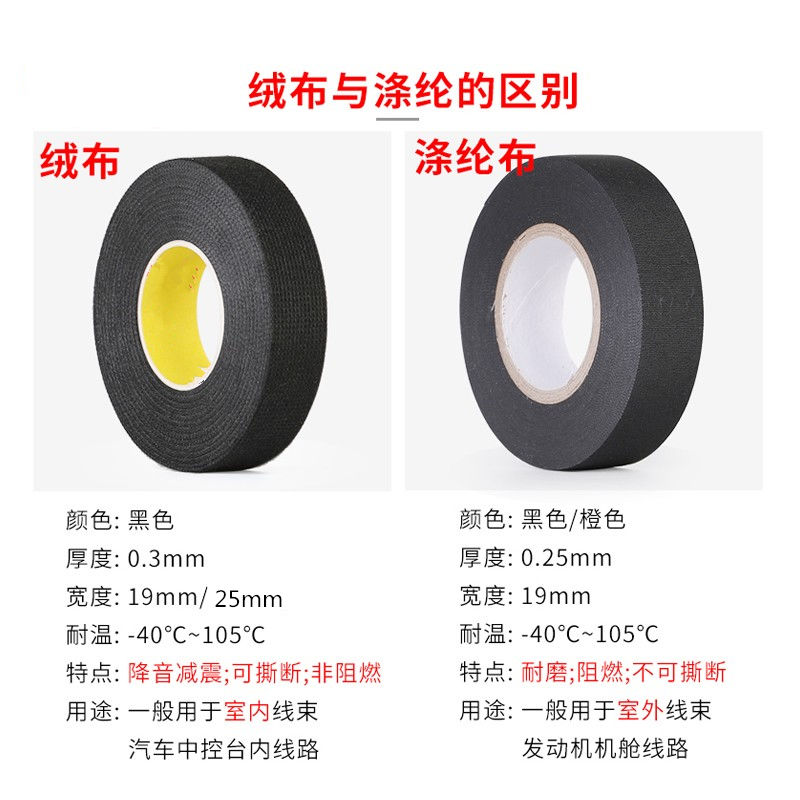 汽车隔音用线束绒布胶带耐高温电工胶带引擎舱阻燃线路毛绒胶布
