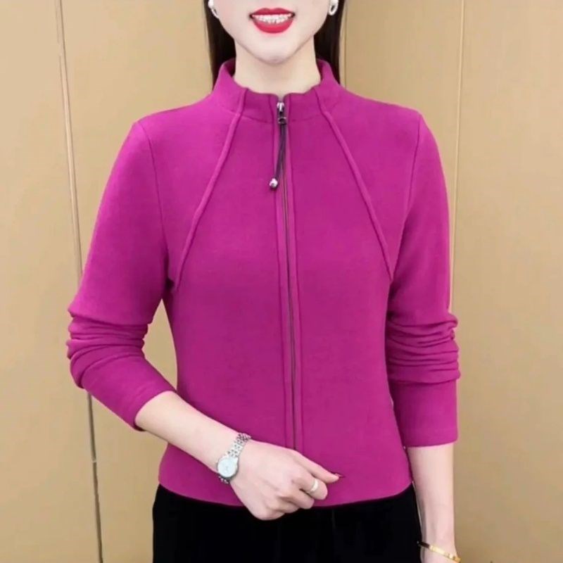 红色卫衣女开衫外套妈妈装2025年春季新款德绒内搭上衣打底衫女