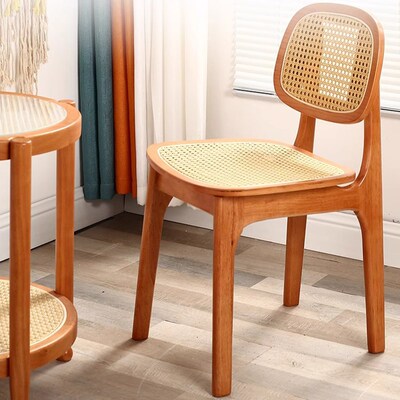 实木餐椅藤编侘寂风餐厅餐桌椅子家用靠背创意中古设计师款卡曼椅