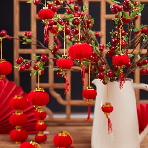 小灯笼挂饰乔迁之喜装饰树上挂件大红植绒结婚搬新家入宅仪式用品