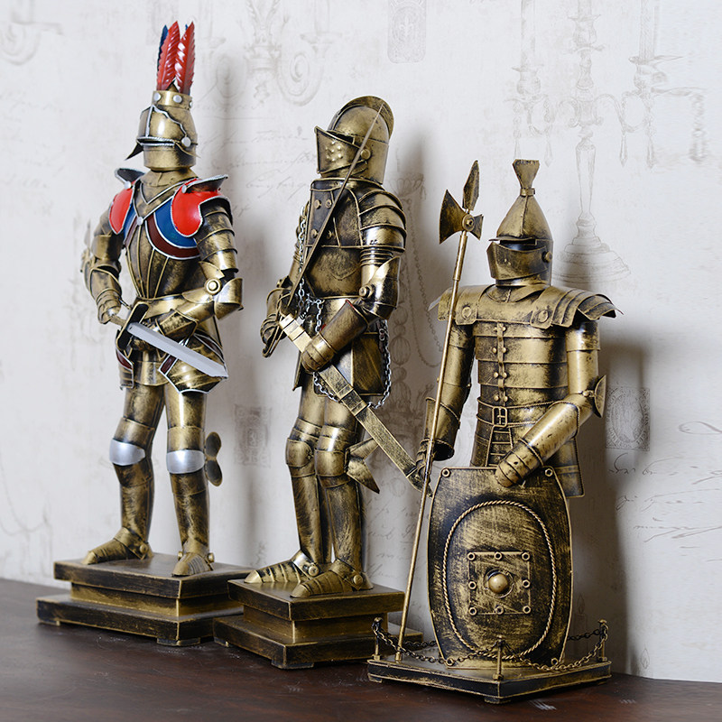 欧式复古铁艺罗马盔甲士兵模型橱窗陈列道具客厅服装店铺怀旧摆件