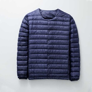 无领内胆保暖便携外套 圆领大码 90绒2024秋冬新款 轻薄羽绒服男短款