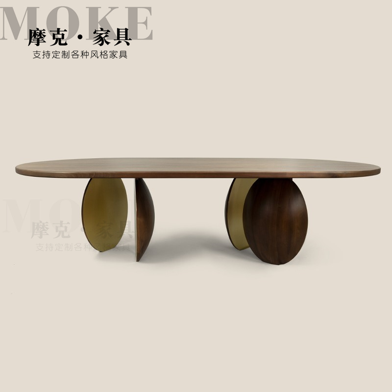 新款北欧简约设计师大小户型客厅实木异型个性椭圆形木质茶几茶桌