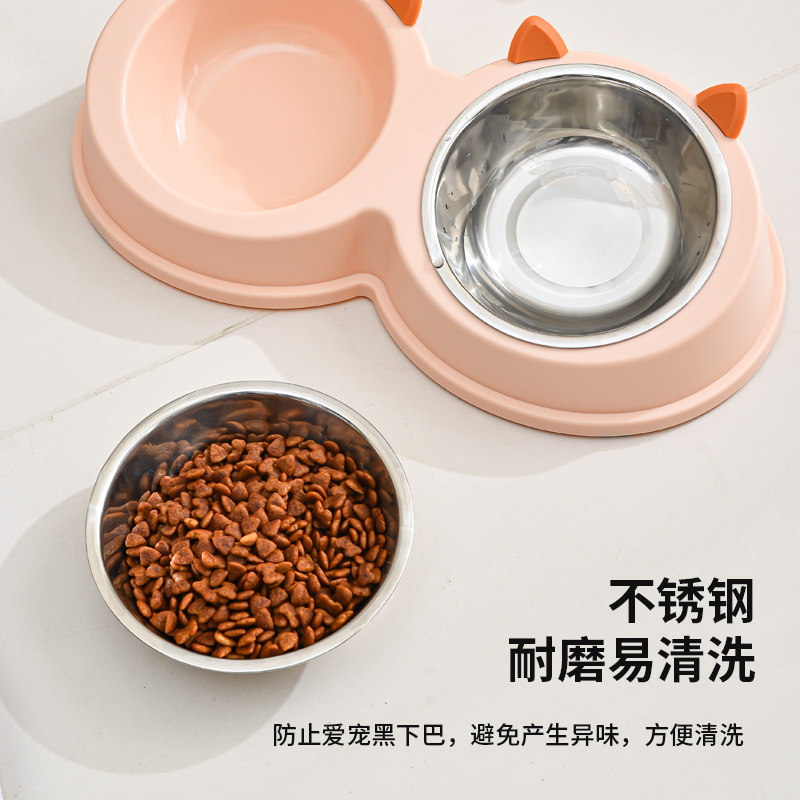怡亲宠物碗不锈钢猫碗猫食盆喝水喂食一体防打翻斜口护颈狗狗食盆