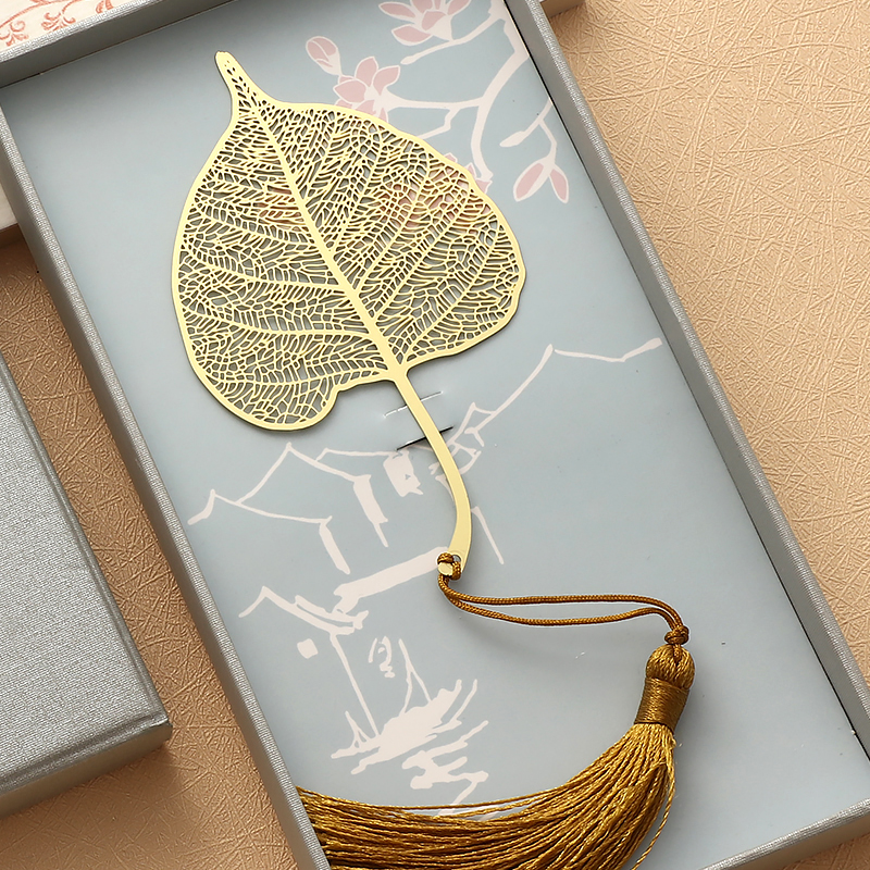 刻字创意黄铜叶脉书签银杏叶梧桐叶流苏小清新学生金属教师节礼物