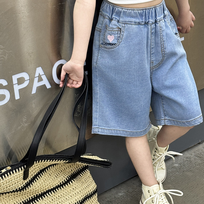 女童裤子夏季宽松薄牛仔中裤儿童五分裤中大童短裤外穿洋气百搭软