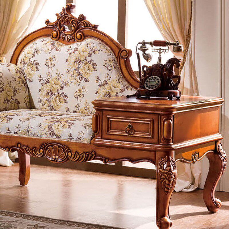 美式实木贵妃椅躺椅带抽屉电话椅客厅单人沙发椅阳台休闲椅贵妃榻