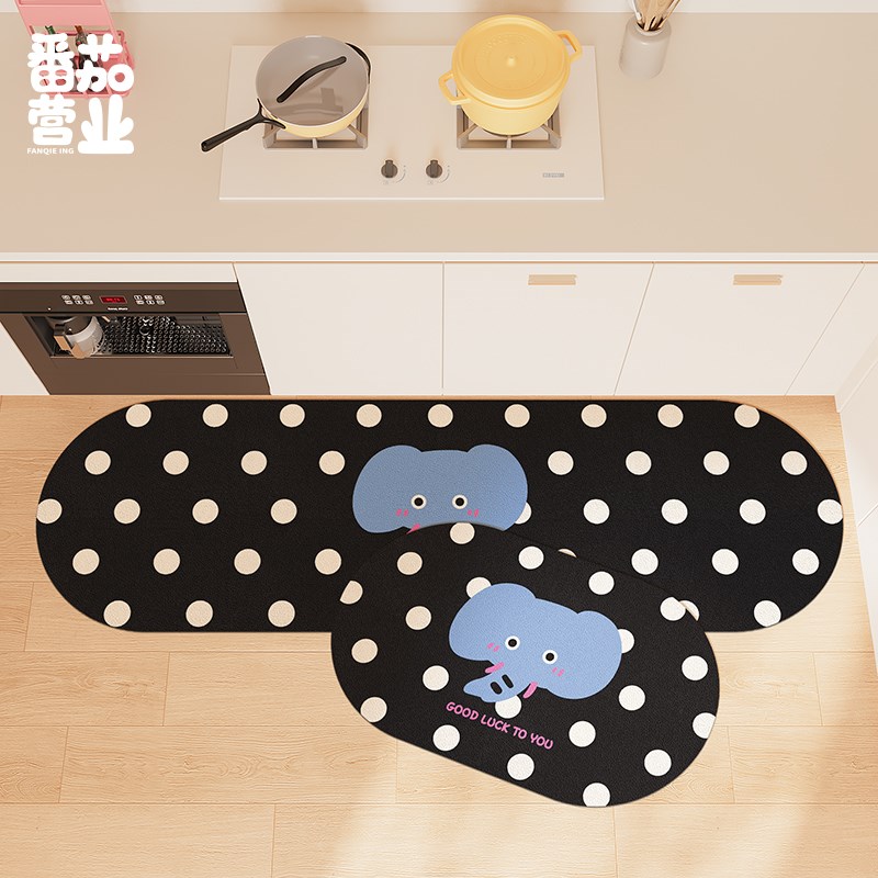 卡通可爱厨房吸水吸油地垫皮革可擦免洗脚垫长条垫子地毯门垫家用