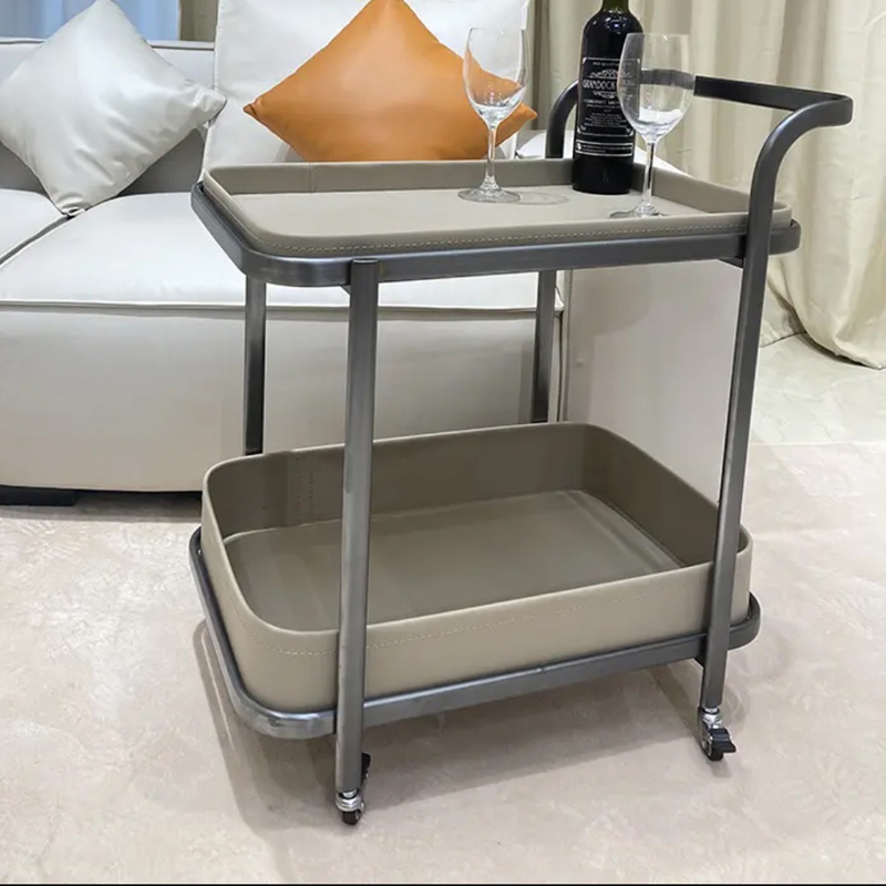 轻奢马鞍皮移动沙发边几小推车茶几E客厅家用角几床头柜带轮置物