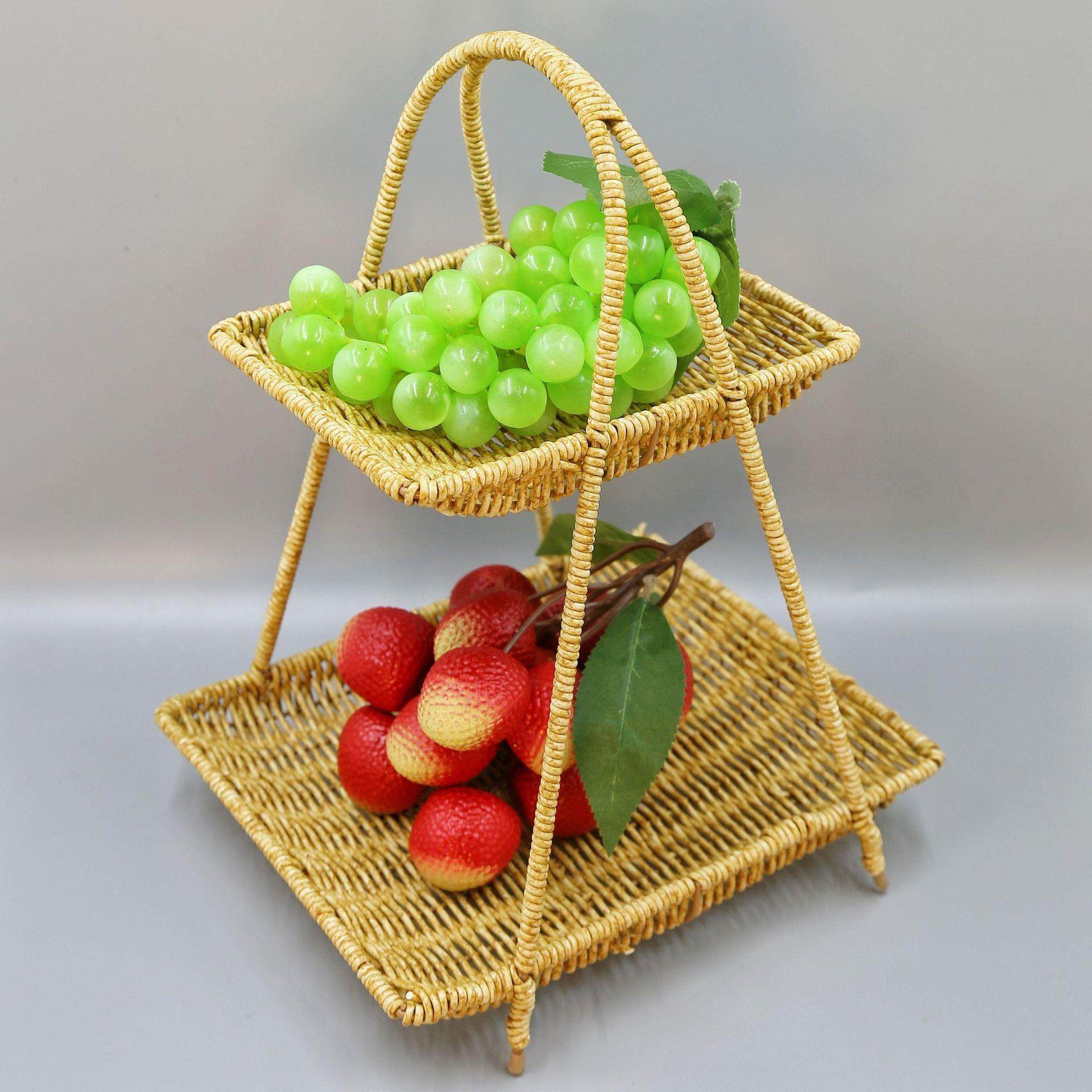 欧式多层点心水果零食架特色美食甜品蛋糕展示架茶几托盘手工编织