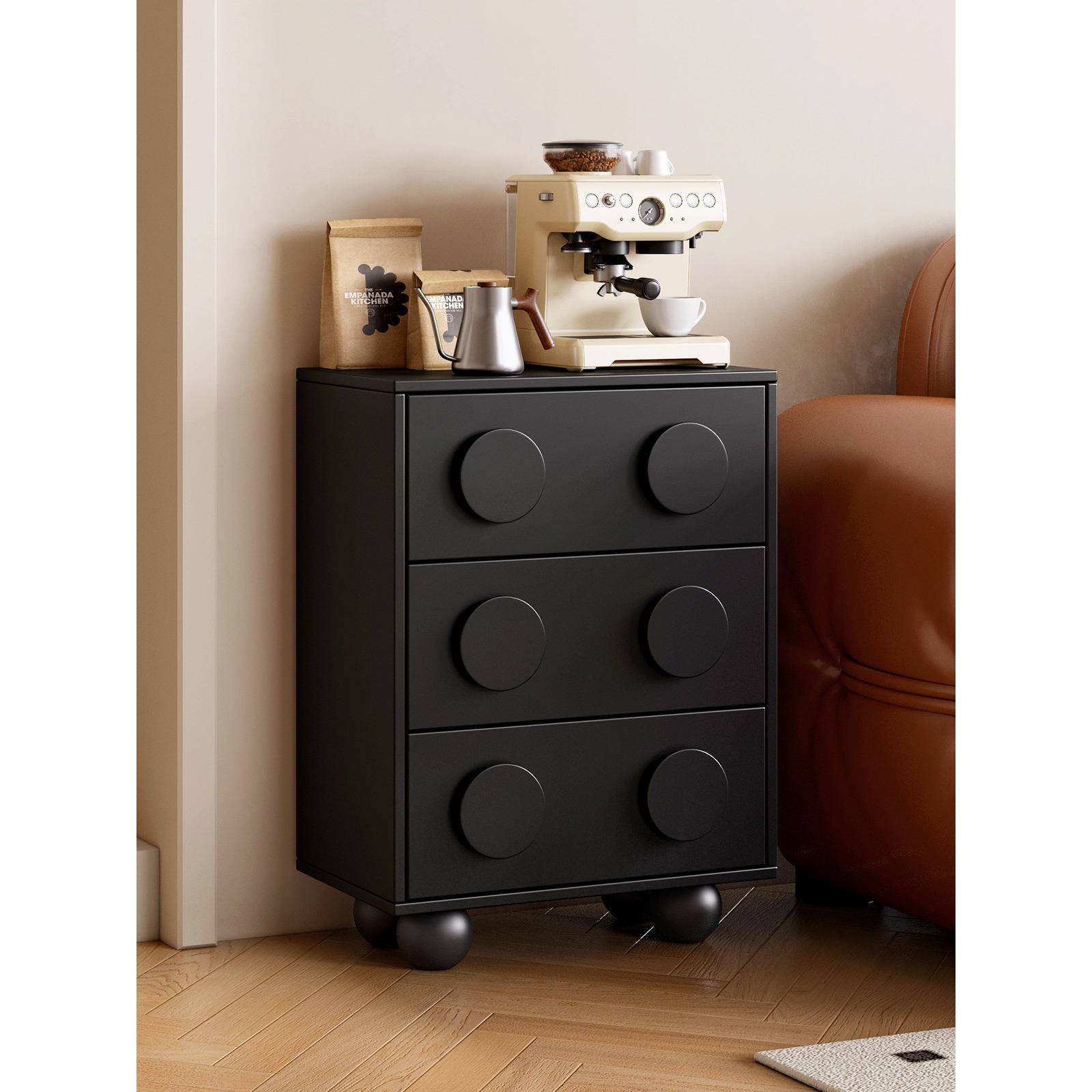 美式轻奢复古黑色床头柜创意沙发边柜法式现代简约小型卧室床新品