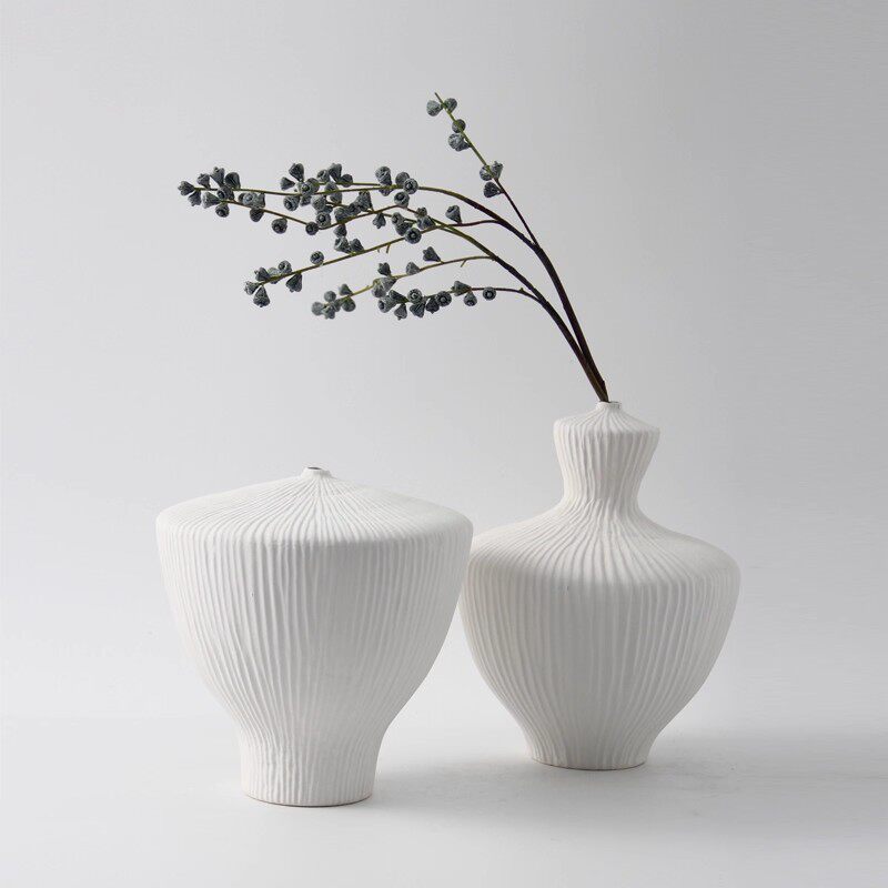 北欧风格细口陶瓷花器组合创意家居软装饰品摆件干花插花瓶工艺品