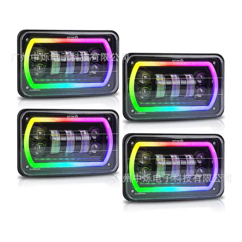 4x6inch方灯RGB方形led大灯汽车改装5寸方形大灯带RGB天使眼