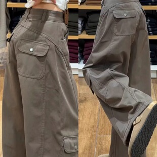 美式工装运动裤女秋冬季新款加绒加厚辣妹弯刀裤小个子直筒阔腿裤