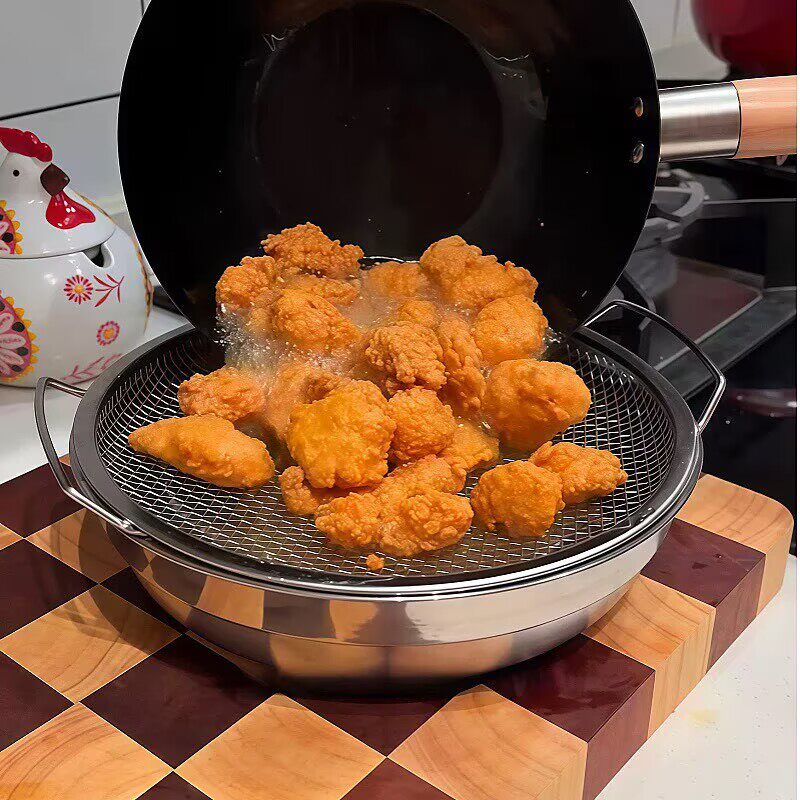 不锈钢加厚油炸控油漏网厨房沥油网盘家用双耳过滤网空气炸锅适用