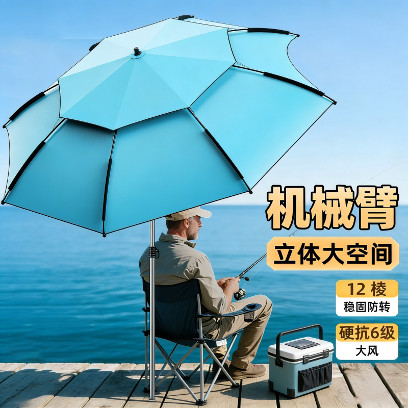 钓鱼伞拐杖万向加厚黑胶防晒防雨户外露营遮阳伞垂钓伞摆摊野外伞