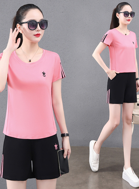 天丝运动套装女夏季薄款健身短裤可放手机户外跑步服速干休闲