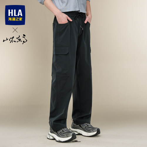 海澜之家抽绳系带梭织直筒休闲裤