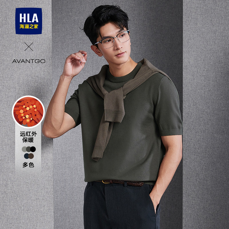 HLA/海澜之家轻商务经典系列针织衫春秋季纯色圆领保暖毛衣男士