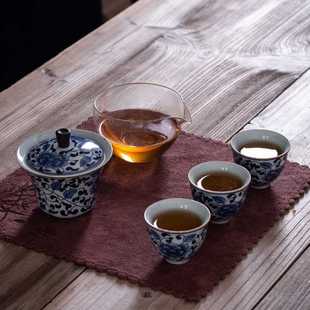 家用简约日式 粗陶旅行 便携式 户外茶具粗陶盖碗茶杯茶具套装