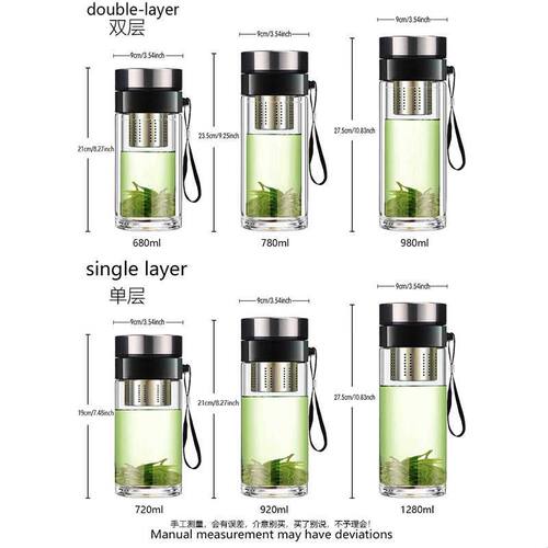 渊之源茶水分离玻璃杯单双层泡茶便携两用饮水杯超大容量水杯水具