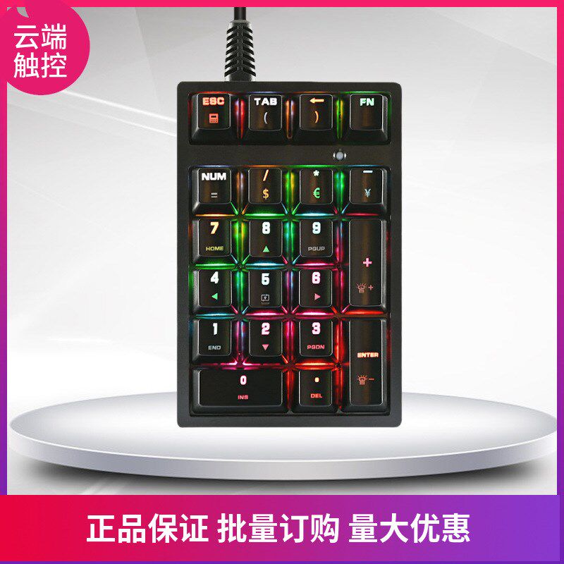 跨境供应青轴机械有线键盘 迷你K21多功能小键盘RGB彩色背光键盘