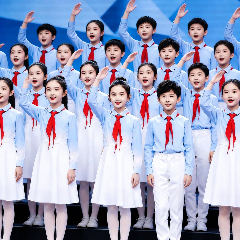 儿童合唱服中国风演出服中小学生蓝色诗歌朗诵运动会比赛表演服装