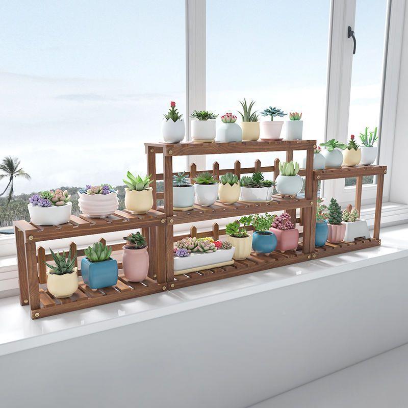 办公NUL室桌面实木多肉飘小花架窗室内客厅阳台多子层花置物架窗