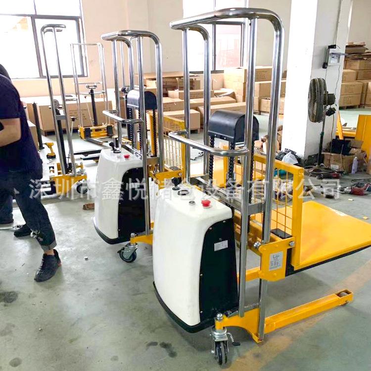 400KG轻型半电动堆高车不锈钢电动堆高机脚踏装卸叉车平台升高车